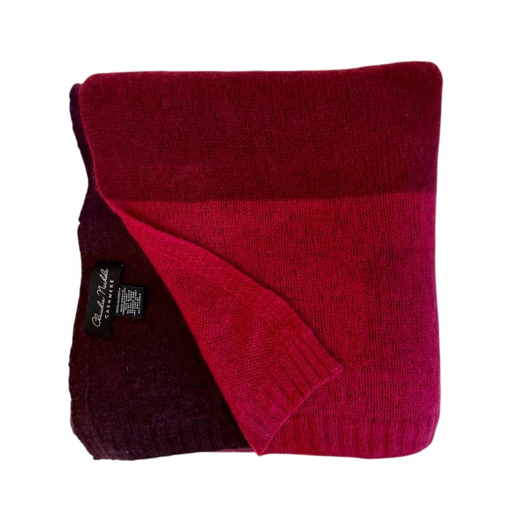Claudia Nichole 100% Cashmere Striped Wrap Scarf Purple Brown Red Colorblock